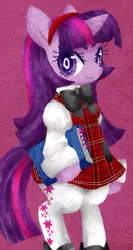 Size: 673x1263 | Tagged: anthro, artist:nonananana, bipedal, clothes, derpibooru import, safe, schoolgirl, solo, twilight sparkle