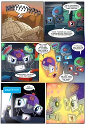 Size: 734x1089 | Tagged: safe, artist:madmax, derpibooru import, rarity, oc, pony, robot, unicorn, fallout equestria, fallout equestria:shining hearts, brain in a jar, comic, fallout, fallout: new vegas, female, filly, foal, gak, hooves, horn, old world blues, reunion, sisters, sweetie bot