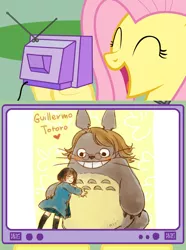 Size: 564x760 | Tagged: derpibooru import, exploitable meme, fluttershy, guillermo del toro, mako mori, mana ashida, meme, my neighbor totoro, obligatory pony, pun, safe, totoro, tv meme