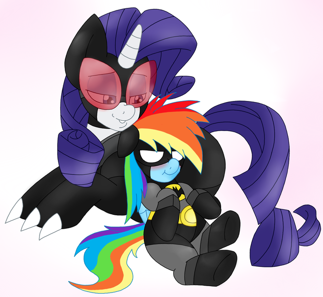 Size: 1545x1420 | Tagged: artist:blackbewhite2k7, batman, catwoman, derpibooru import, female, filly, lesbian, rainbow dash, raridash, rarity, safe, shipping, textless, younger