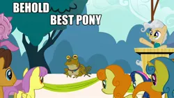 Size: 1280x720 | Tagged: all glory to the hypnotoad, artist:chaossity, behold, best pony, bon bon, caramel, carrot top, derpibooru import, edit, edited screencap, futurama, golden harvest, hypnotoad, image macro, lemon hearts, mayor mare, meme, parasol, safe, screencap, sweetie drops, the last roundup