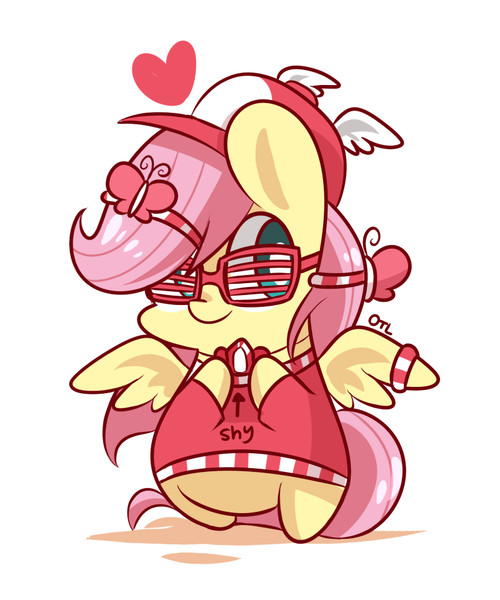 Size: 800x960 | Tagged: artist:lifeloser, chibi, clothes, cute, derpibooru import, fluttershy, hat, safe, solo, sunglasses, swag