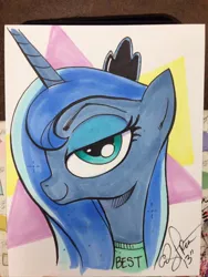 Size: 768x1024 | Tagged: safe, artist:andypriceart, derpibooru import, princess luna, alicorn, pony, best pony, female, magic shirt, mare, solo, traditional art