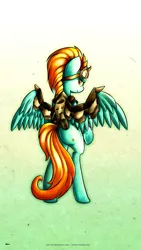 Size: 2160x3840 | Tagged: safe, artist:tenart, derpibooru import, lightning dust, pony, artificial wings, augmented, bipedal, jetpack, mechanical wing, solo, wings