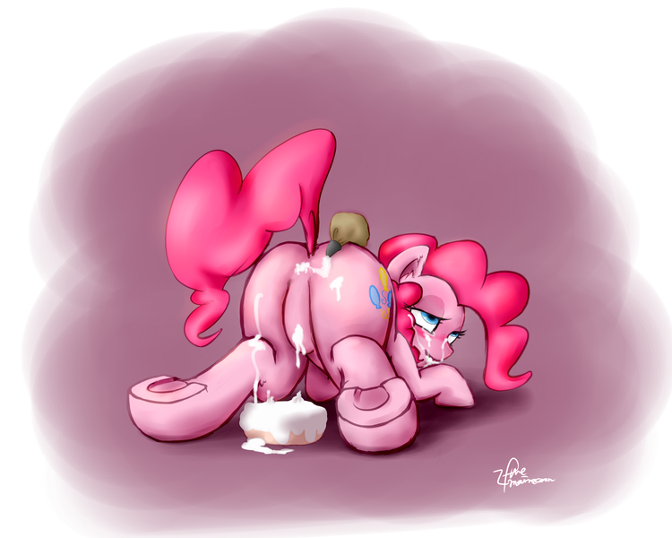 Size: 2000x1600 | Tagged: questionable, artist:ifthemainecoon, derpibooru import, pinkie pie, ahegao, cake, creampie, creamy creamy frosting, face down ass up, featureless crotch, female, food, foodplay, frosting, hooves, image, implied straight, misleading thumbnail, not porn, plot, png, raised tail, solo, solo female