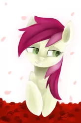 Size: 1589x2403 | Tagged: safe, artist:facerenon, derpibooru import, roseluck, flower, full face view, looking away, portrait, rose, rose petals, smiling, solo