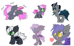 Size: 2880x1772 | Tagged: safe, artist:starlightlore, derpibooru import, oc, oc:heartbeat, oc:midnight blossom, oc:sirocca, oc:speck, unofficial characters only, bat pony, pony, blank flank, cute, heart eyes, plushie