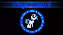 Size: 1920x1080 | Tagged: safe, artist:djthunderbolt, derpibooru import, vinyl scratch, pony, unicorn, circle, cutie mark, female, glasses, hooves, horn, mare, smiling, solo, sunglasses, text, vector, wallpaper