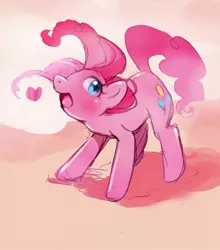 Size: 582x660 | Tagged: safe, artist:karashim, derpibooru import, pinkie pie, earth pony, pony, cute, diapinkes, female, heart, mare, open mouth, pixiv, solo