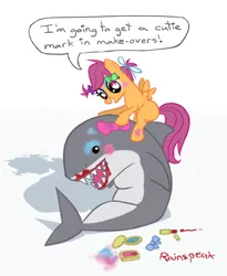 Size: 810x987 | Tagged: artist:rainspeak, derpibooru import, eyeshadow, lipstick, makeup, safe, scootaloo, shark