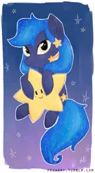 Size: 551x1000 | Tagged: safe, artist:erysz, derpibooru import, oc, unofficial characters only, chibi, cute, looking at you, nightstark, request, smiling, solo, sparkles, stars, tangible heavenly object