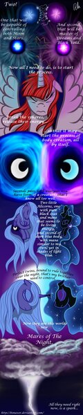 Size: 400x2000 | Tagged: artist:bonaxor, comic, comic:twin sisters, creation, derpibooru import, lauren faust, nightmare moon, oc, oc:dream, oc:fausticorn, princess luna, safe