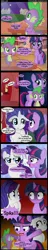 Size: 800x4200 | Tagged: safe, artist:coltsteelstallion, derpibooru import, rarity, spike, twilight sparkle, dragon, pony, unicorn, bed mane, blushing, comic, female, implied lesbian, male, mare, rarilight, shipper on deck, shipping, shooting star, sweatdrop, wish, wish fulfillment