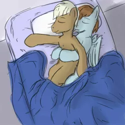 Size: 1280x1280 | Tagged: artist:fuzebox, background pony, bed, blanket, chip mint, colt, cuddling, cute, derpibooru import, gay, lickety split, male, pillow, rain catcher, safe, shipping, sketch, sleeping, snuggling, spooning, teenager