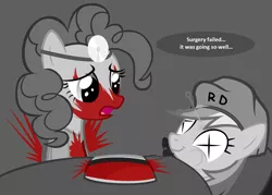 Size: 1081x772 | Tagged: artist:zacatron94, bad end, blood, dead, death, derpibooru import, failure, game over, grimdark, parody, pewdiepie, pinkie pie, pinkie pie/ pewdiepie combiner, rainbow dash, surgeon, surgeon simulator 2013, video game, x eyes