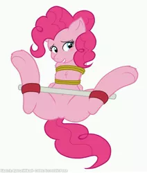 Size: 4400x5200 | Tagged: absurd resolution, artist:greaterlimit, artist:ryuseihikari, blushing, bondage, derpibooru import, featureless crotch, female, pinkie pie, rope, solo, solo female, spreader bar, suggestive