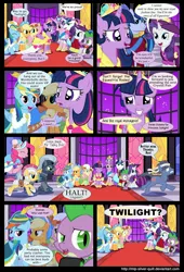 Size: 2000x2949 | Tagged: safe, artist:mlp-silver-quill, derpibooru import, applejack, fluttershy, princess cadance, rainbow dash, rarity, shining armor, spike, twilight sparkle, twilight sparkle (alicorn), oc, oc:clutterstep, alicorn, pony, comic:a princess' tears, comic, female, mare, medic, royal guard