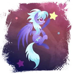 Size: 901x916 | Tagged: safe, artist:rariedash, derpibooru import, cloudchaser, pegasus, pony, cutie mark, cutie mark background, female, flying, hooves, lineless, mare, open mouth, solo, spread wings, stars, tangible heavenly object, wings