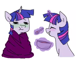 Size: 960x768 | Tagged: artist:annie-aya, blanket, derpibooru import, dusk shine, feeding, magic, rule 63, safe, self ponidox, sick, soup, twilight sparkle