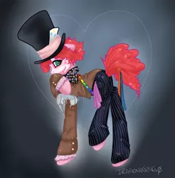 Size: 886x902 | Tagged: alice in wonderland, artist:zombiicrow, clothes, crossover, derpibooru import, mad hatter, pinkie pie, safe, solo