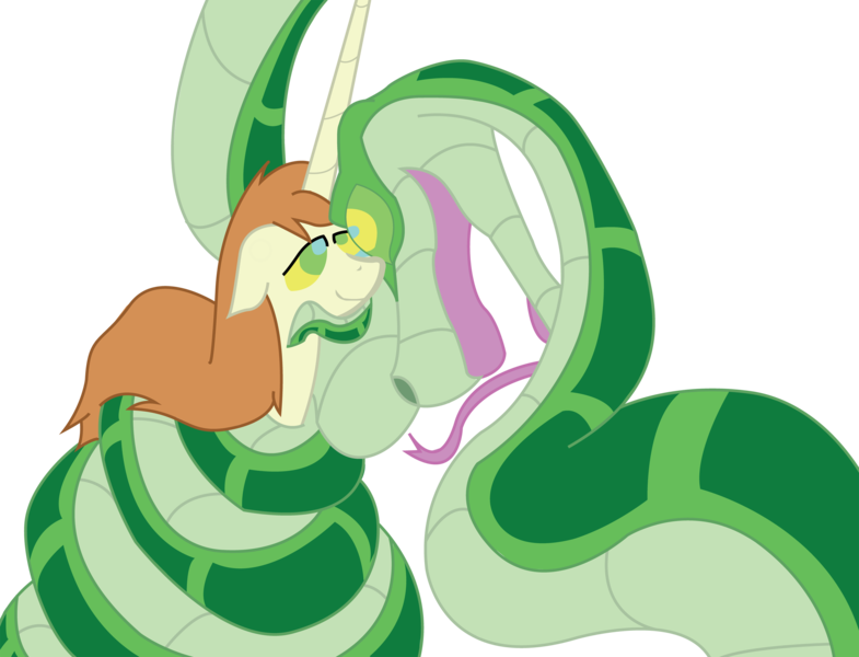 Size: 3000x2294 | Tagged: safe, artist:clumsycreator, artist:dafoxy, artist:jockblock, derpibooru import, oc, unofficial characters only, alicorn, pony, snake, alicorn oc, coils, imminent vore, kaa, kitchen eyes, long horn, mind control, peril, simple background, transparent background, vector