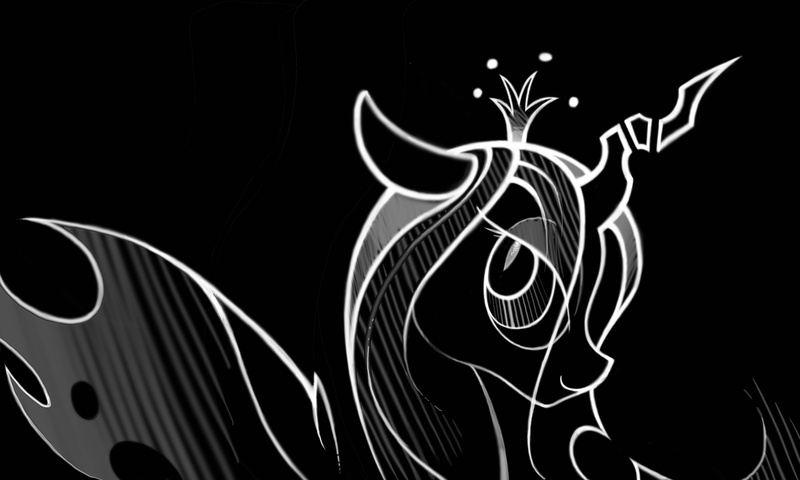 Size: 7500x4500 | Tagged: absurd resolution, artist:b-epon, black and white, dead source, derpibooru import, grayscale, modern art, queen chrysalis, safe