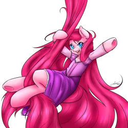 Size: 1280x1280 | Tagged: artist:fatcakes, clothes, crossover, derpibooru import, disney, disney princess, dress, impossibly long hair, long hair, pinkamena diane pie, pinkie pie, rapunzel, safe, simple background, solo, tangled (disney), transparent background