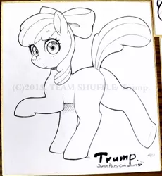 Size: 597x650 | Tagged: apple bloom, artist:trump, derpibooru import, monochrome, plot, safe, solo