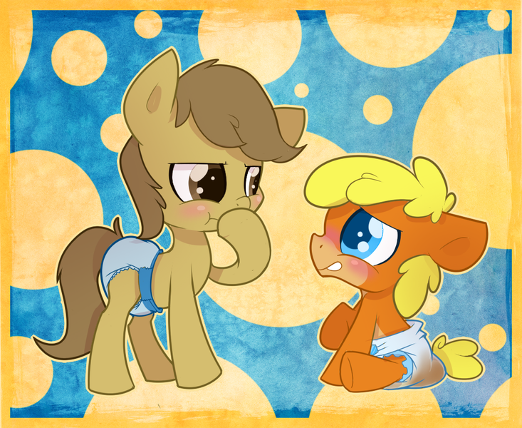 Size: 1028x841 | Tagged: safe, artist:cuddlehooves, derpibooru import, oc, oc:butterscotch, oc:peanut, unofficial characters only, pony, baby, baby pony, cuddlehooves is trying to murder us, cute, diaper, foal, messy diaper, poop, pullup (diaper)