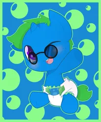 Size: 829x1008 | Tagged: safe, artist:cuddlehooves, derpibooru import, oc, unofficial characters only, pony, baby, baby pony, diaper, foal, glasses, poofy diaper, solo