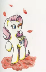 Size: 1081x1665 | Tagged: safe, artist:thepiplup, derpibooru import, fluttershy, autumn, leaves, solo, traditional art