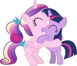 Size: 6180x5290 | Tagged: safe, artist:90sigma, derpibooru import, princess cadance, twilight sparkle, alicorn, pony, unicorn, a canterlot wedding, absurd resolution, bipedal, cute, duo, eyes closed, female, filly, filly cadance, filly twilight sparkle, foalsitter, grin, hug, simple background, smiling, squee, transparent background, unicorn twilight, vector, younger