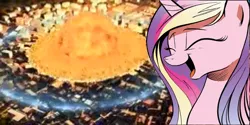 Size: 800x400 | Tagged: cadance laughs at your misery, derpibooru import, exploitable meme, meme, nuclear weapon, obligatory pony, princess cadance, raccoon city, resident evil, resident evil 3, safe