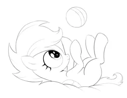 Size: 827x638 | Tagged: safe, artist:kas92, derpibooru import, scootaloo, ball, cute, cutealoo, lineart, monochrome, sketch, solo