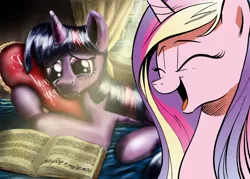 Size: 1440x1030 | Tagged: cadance laughs at your misery, crying, derpibooru import, exploitable meme, forever alone, forever a virgin, lonely, meme, pillow, princess cadance, safe, twilight sparkle