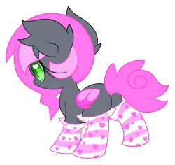 Size: 2166x2049 | Tagged: safe, artist:starlightlore, derpibooru import, oc, oc:heartbeat, unofficial characters only, bat pony, pony, blank flank, clothes, filly, heart eyes, simple background, socks, solo, striped socks, transparent background, wingding eyes