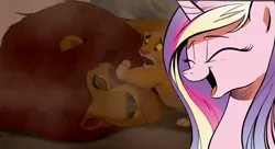 Size: 701x381 | Tagged: safe, derpibooru import, princess cadance, alicorn, pony, cadance laughs at your misery, dead, disney, exploitable meme, meme, mufasa, obligatory pony, simba, the lion king