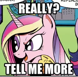 Size: 319x317 | Tagged: deeply intrigued cadance, idw, image macro, princess cadance, reaction image, safe, solo