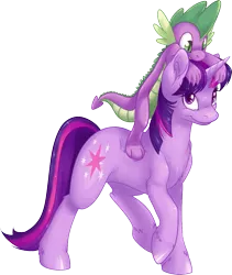 Size: 1003x1186 | Tagged: safe, artist:fizzy-dog, derpibooru import, spike, twilight sparkle, dragon, pony, unicorn, dragons riding ponies, duo, female, male, mare, riding, spikelove, unicorn twilight