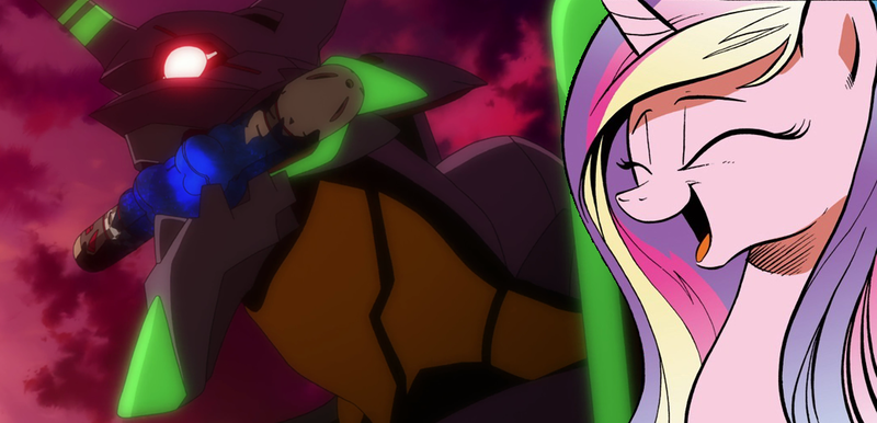 Size: 1040x502 | Tagged: anime, cadance laughs at your misery, derpibooru import, exploitable meme, idw, meme, neon genesis evangelion, obligatory pony, princess cadance, safe