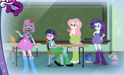 Size: 784x480 | Tagged: safe, derpibooru import, fluttershy, rarity, spike, twilight sparkle, dog, equestria girls, /mlp/, 4chan, backpack, balloon, become an equestria girl, boots, bracelet, clothes, computer, hasbro, high heel boots, incomplete twilight strong, jewelry, keeperofporridge, laptop computer, o-face, skirt, spike the dog, thomas the tank engine