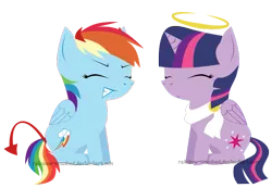 Size: 663x459 | Tagged: safe, artist:rainbow-smashed, derpibooru import, rainbow dash, twilight sparkle, twilight sparkle (alicorn), alicorn, pony, angel, devil, female, mare, shoulder angel, shoulder devil