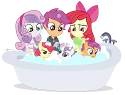 Size: 1305x990 | Tagged: safe, artist:dm29, derpibooru import, apple bloom, scootaloo, sweetie belle, pony, equestria girls, bath, bathtub, cute, cutie mark crusaders, hnnng, human ponidox, julian yeo is trying to murder us, pony pet, simple background, square crossover, transparent background, wet mane