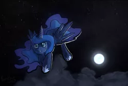 Size: 6000x4023 | Tagged: absurd resolution, artist:darkflame75, cloud, cloudy, dark, derpibooru import, flying, gritted teeth, moon, princess luna, safe, solo, spread wings