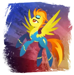 Size: 901x916 | Tagged: safe, artist:rariedash, derpibooru import, spitfire, pegasus, pony, clothes, female, flying, goggles, hooves, lineless, mare, solo, spread wings, uniform, wings, wonderbolts, wonderbolts uniform