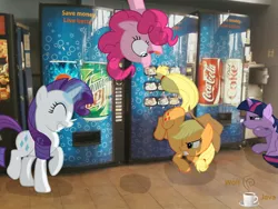 Size: 1280x960 | Tagged: applejack, artist:wolfjava, cans, derpibooru import, irl, magic, photo, pinkie pie, ponies in real life, rarity, safe, shadow, soda, twilight sparkle, vector, vending machine, walmart