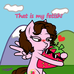 Size: 1000x1000 | Tagged: animated, artist:random-grimm, derpibooru import, oc, oc:shinta pony, safe, strawberry, that is my fetish, unofficial characters only