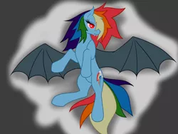 Size: 3600x2700 | Tagged: artist:jykinturah, bat wings, blind dash, derpibooru import, fangs, glowing eyes, rainbow dash, semi-grimdark, solo, vampire