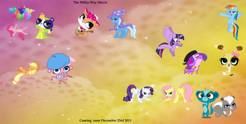 Size: 7184x3640 | Tagged: safe, derpibooru import, applejack, fluttershy, pinkie pie, rainbow dash, rarity, trixie, twilight sparkle, twilight sparkle (alicorn), alicorn, cat, dog, mongoose, monkey, panda, pony, rabbit, skunk, friendship is magic, buttercream sunday, female, littlest pet shop, mare, minka mark, penny ling, pepper clark, sugar sprinkles, sunil nevla, zoe trent