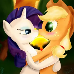 Size: 1500x1500 | Tagged: safe, artist:jabbie64, derpibooru import, applejack, rarity, female, hug, lesbian, rarijack, shipping